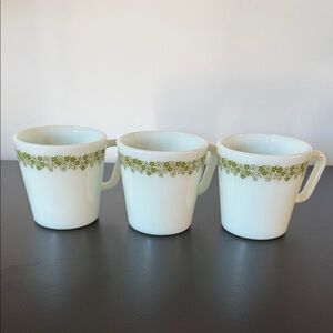1970’s Pyrex Mugs with Green Floral Border - Set of 3